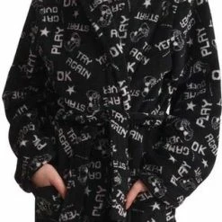 Merkloos Kinderbadjas Game – Zwarte Badjas Jongens - Fleece – Game Badjas - Tiener - Cadeau - Maat 152