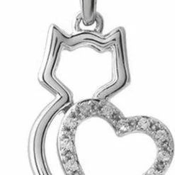 Treasure Trove® Hart Kat Ketting Met Hanger - Kinderketting - Meisje - Zilverkleurig