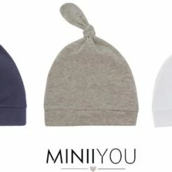 Merkloos MINIIYOU - 3 Pack - Newborn Babymutsjes Met Knoop - Effen Navy - Pasgeboren Baby Muts
