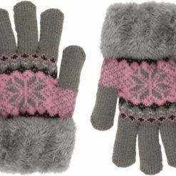 Fop En Bij Handschoenen Kinderen - Grijs - 4-9 Jaar - One Size - Winter - Warm - Meisjes - Jongens