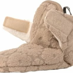 Lodger Winter Slofjes - Slipper Folklore - 100% Fleece - Maat 3-6M - Klittenbandsluiting - Slofjes Die Blijven Zitten - Beige