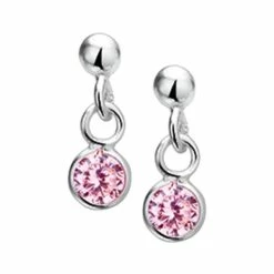 YO&NO - Oorbellen - Zilver - Oorhangers - Steker - Zirkonia - Roze - 12mm - 4,5mm - Kinderen - Zilver 925