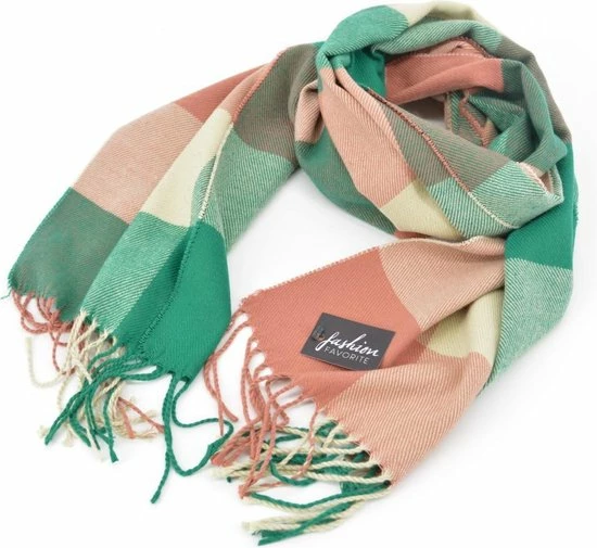 Fashion Favorite Ruit Sjaal - Groen/Oudroze/Beige | Kinderen/Volwassenen | Polyester | 170 X 32 Cm 3 Fashion Favorite Ruit Sjaal - Groen/Oudroze/Beige | Kinderen/Volwassenen | Polyester | 170 X 32 Cm