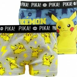 Pokémon Pokemon - Pikachu Jongens Boxershorts - Maat 140/152 - Set Van 2 - Marineblauw En Grijs Geel