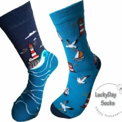 Merkloos Verjaardag Cadeau - Camping Sokken - Vuurtoren Zeemeeuw Sokken - Mismatch Sokken - Leuke Sokken - Vrolijke Sokken - Luckyday Socks - Sokken Met Tekst - Aparte Sokken - Socks Waar Je Happy Van Wordt - Maat 41-47