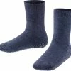 FALKE Catspads Slofsokken Voor Meisjes En Jongens Comforabel Dik Mid-rise Zonder Motief Met Noppen Winter Ondoorzichtig Warm Thermisch Katoen Merino Wol Blauw Kinderen Sokken - Maat 31-34