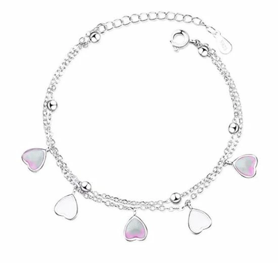 Armband Meisje- Zilver 925 Sterling- 2 Laags Hartjes Roze Wit- Kind- LiLaLove 3 Armband Meisje- Zilver 925 Sterling- 2 Laags Hartjes Roze Wit- Kind- LiLaLove
