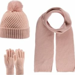 Kitti 3-Delig Winter Set | Muts (Beanie) Met Fleecevoering - Sjaal - Handschoenen | 9-15 Jaar Meisjes | K22180-02-04 | Powder Pink