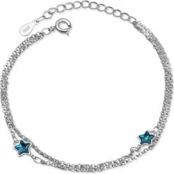 Armband Meisje- Zilver 925 Sterling- 2 Laags Sterretje- Blauw- Kind- LiLaLove