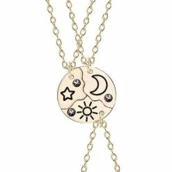 Kasey Vriendschapsketting - BFF Ketting Voor 3 - Rondje - Maan/Ster/Zon - Goudkleurig