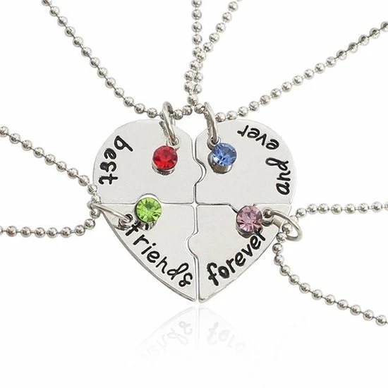 Kasey Vriendschapsketting - BFF Ketting Voor 4 - 4 Stuks - Hart Met Steentjes 3 Kasey Vriendschapsketting - BFF Ketting Voor 4 - 4 Stuks - Hart Met Steentjes