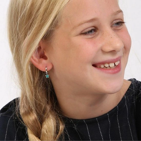 Lucardi Zilveren Kinderoorbellen Hanger Schildpad Kristal 4 Lucardi Zilveren Kinderoorbellen Hanger Schildpad Kristal - Afbeelding 2