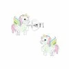 WeLoveSilver Zilveren Oorstekers, Eenhoorn Met Pastelkleurige Glitters En Manen