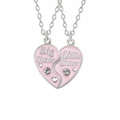 Kasey Vriendschapsketting - Zussen Sieraad - Zussen Ketting Voor 2 - Roze Hart Met Steentje - Big Sister / Little Sister
