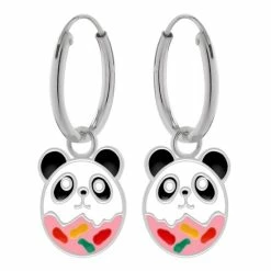 WeLoveSilver Oorbellen Meisje | Zilveren Kinderoorbellen | Zilveren Oorringen Met Hanger, Pandadonut