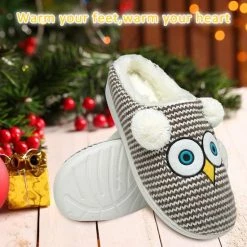 Geweo Home Sloffen - Open Sloffen - Kerstmis - Kerstfeest - Christmas Gift - Uil Antislip Pluche Warme Fleece Pantoffels - Unisex - Bruin - Maat 37/38 -JACK & JONES JUNIOR winkel 550x550 34