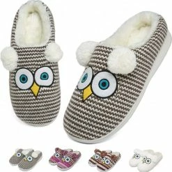 Geweo Home Sloffen - Open Sloffen - Kerstmis - Kerstfeest - Christmas Gift - Uil Antislip Pluche Warme Fleece Pantoffels - Unisex - Bruin - Maat 37/38