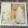 Merkloos Baby Jurk -luxe Feestjurk-doopjurk - Doopkleding -organza Jurk-Frans Borduurwerk-schoentjes- Pasgeboren-new Born-baby Geschenkset- Vintage Jurk Met Tule-lichtbruin Creme Kleur-maat 56/62