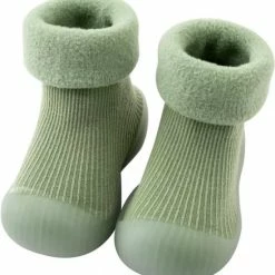 Baby-slofje.nl Fleece Anti-slip Schoentjes - Sok Sloffen - Eerste Loopschoentjes Van Baby-Slofje - Effen Groen - Maat 24/25