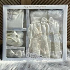 Merkloos Baby Jurk - Doopjurk - Doopkleding -dooppakje- Doopschoentjes- Pasgeboren Baby Jurk-feestjurk Baby's -vlinder Blaadjes Motief-beige/witte Feestjurk