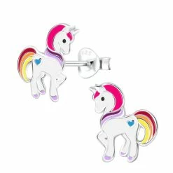 KAYA Sieraden | Zilveren Kinderoorbellen ‘Colorful Unicorn'