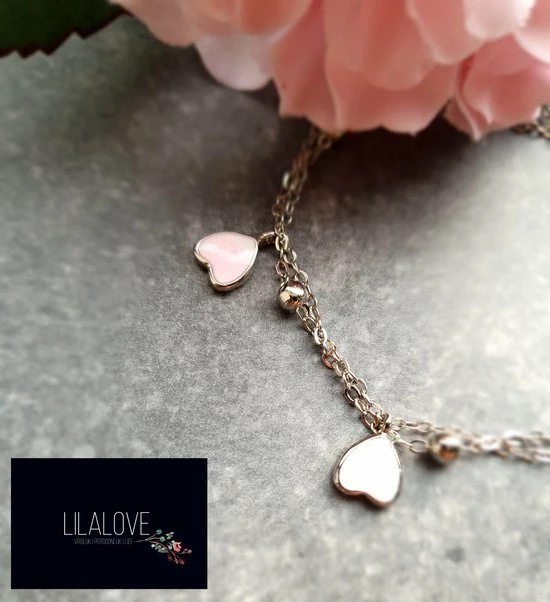 Armband Meisje- Zilver 925 Sterling- 2 Laags Hartjes Roze Wit- Kind- LiLaLove 5 Armband Meisje- Zilver 925 Sterling- 2 Laags Hartjes Roze Wit- Kind- LiLaLove - Afbeelding 3