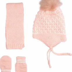 Kitti 3-Delig Winter Set | Muts (Beanie) Met Fleecevoering - Sjaal - Handschoenen | 0-18 Maanden Baby Meisjes | Dammen-04 (K2150-01)