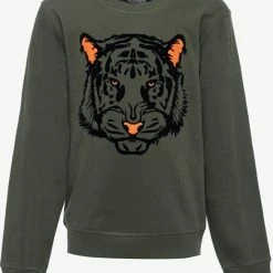 TwoDay Jongens Sweater Met Tijgerkop - Groen - Maat 158/164