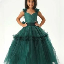 Meetje-Pettiskirts Prinsessenjurk Luxe - Groen - Kerstjurk - Baljurk - Kindergalajurk Wijdt En Lang 104-110