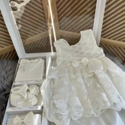 Merkloos Baby Jurk - Doopjurk - Doopkleding -dooppakje- Doopschoentjes- Pasgeboren Baby Jurk-feestjurk Baby's -vlinder Blaadjes Motief-beige/witte Feestjurk -JACK & JONES JUNIOR winkel 550x733 119