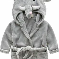 Merkloos Kinder Peuter Badjas Met Zakken - Meisje Kind - Olifant - Flannel - Maat 92 (1,5 - 2,5 Jaar)