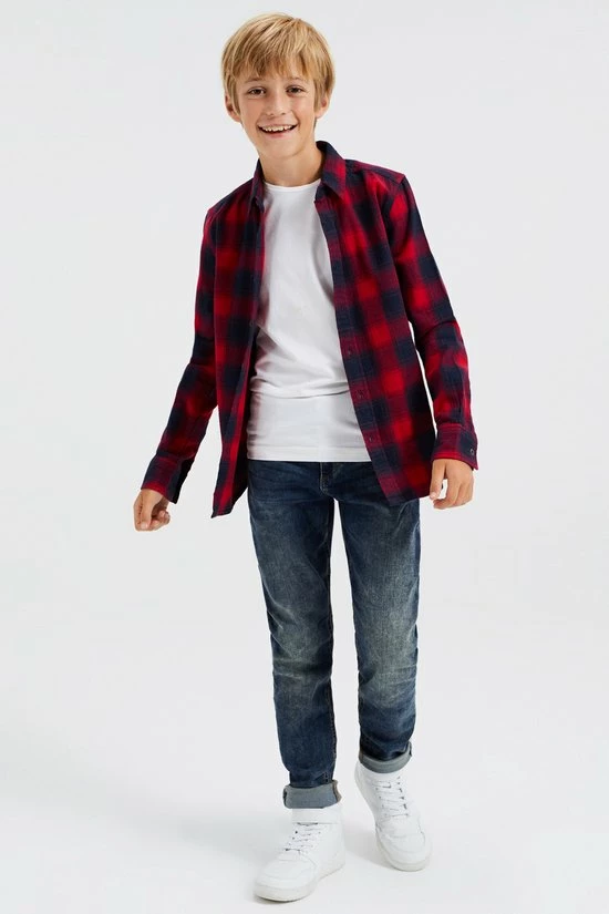 WE Fashion Jongens Geruit Overhemd - Rood - Maat 122/128 4 WE Fashion Jongens Geruit Overhemd - Rood - Maat 122/128 - Afbeelding 2